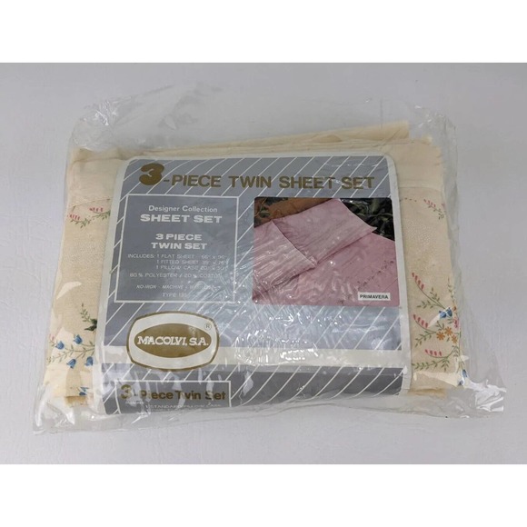 Vintage MACOLYI, S.A. 3 Piece Twin Sheet Set Designer Collection PRIMAVERA - Picture 1 of 3